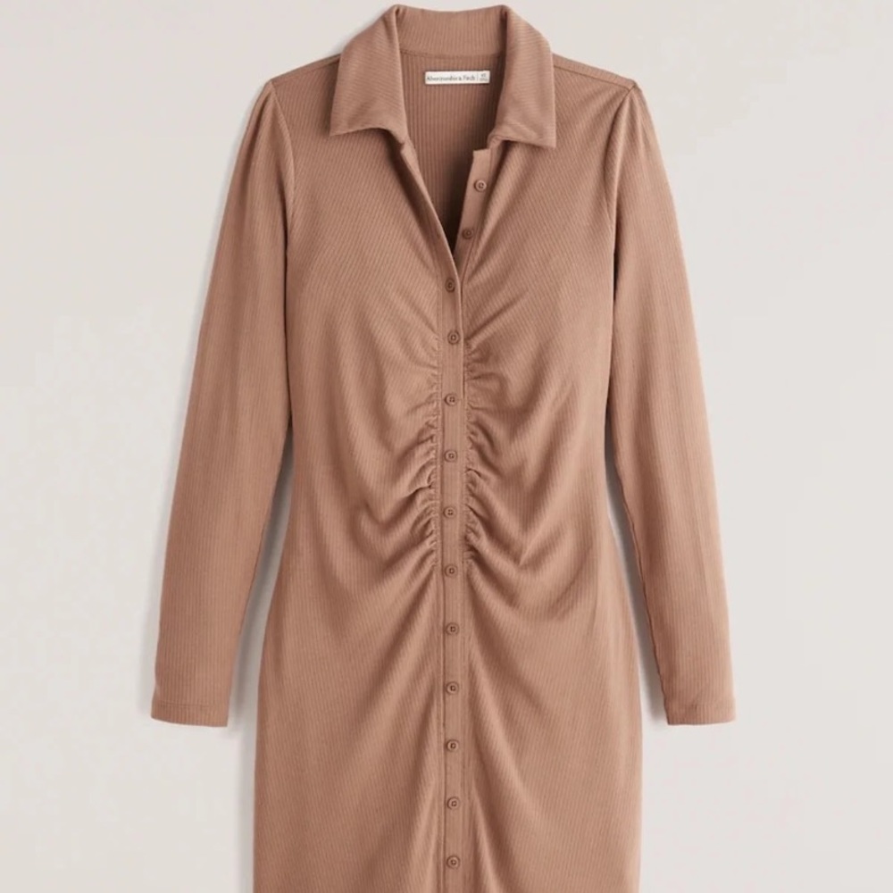 Abercrombie & Fitch Ruched Knit Shirt Dress